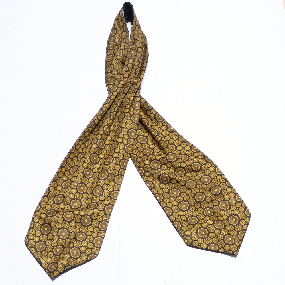 ❤️VINTAGE CHRISTIAN DIOR GOLD BLACK Silk Ascot Tie Scarf